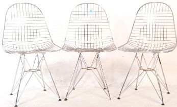 THREE RETRO EAMES MANNER WIRE DINING CHAIRS