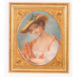 19TH CENTURY PASTEL IN ELABORATE SPANDREL OF A 'YOUNG MAIDEN'