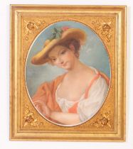 19TH CENTURY PASTEL IN ELABORATE SPANDREL OF A 'YOUNG MAIDEN'