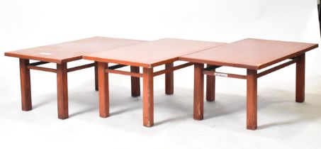 GROUP OF THREE 20TH CENTURY RED LACQUERED COFFEE TABLES