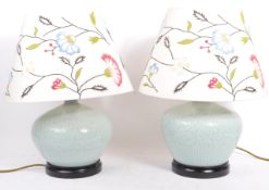 PAIR OF CELADON CHINA TABLE LAMPS