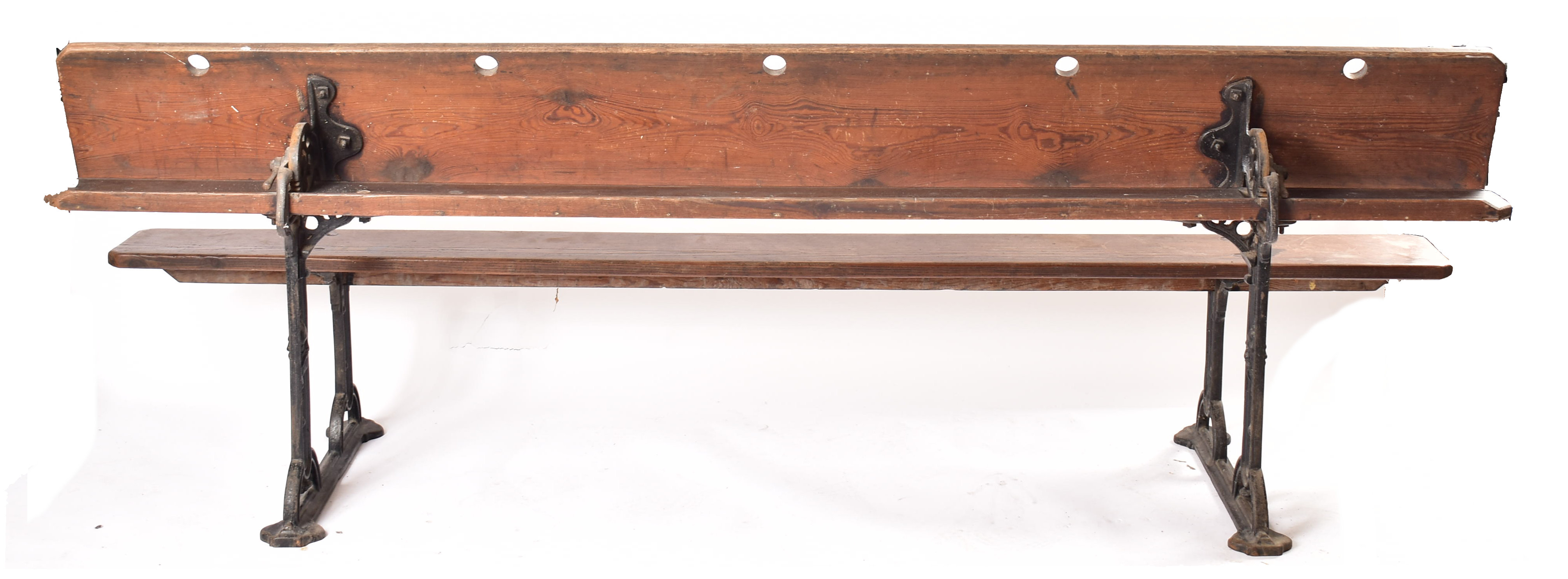 EARLY 20TH CENTURY PINE & CAST IRON SCHOOL BENCH DESK - Image 8 of 8