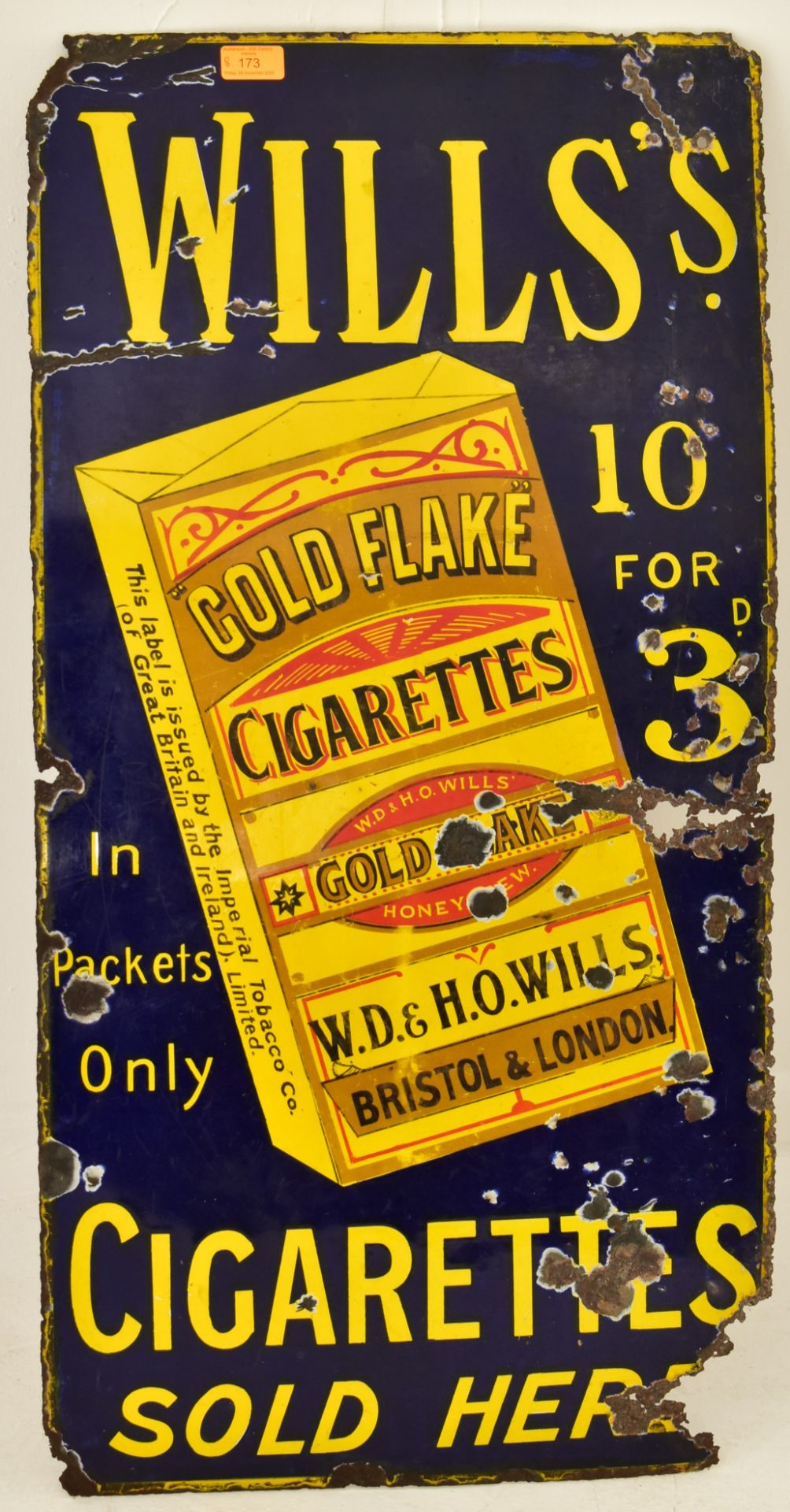 WILLS'S GOLD FLAKE - VINTAGE POINT OF SALE ENAMEL SIGN