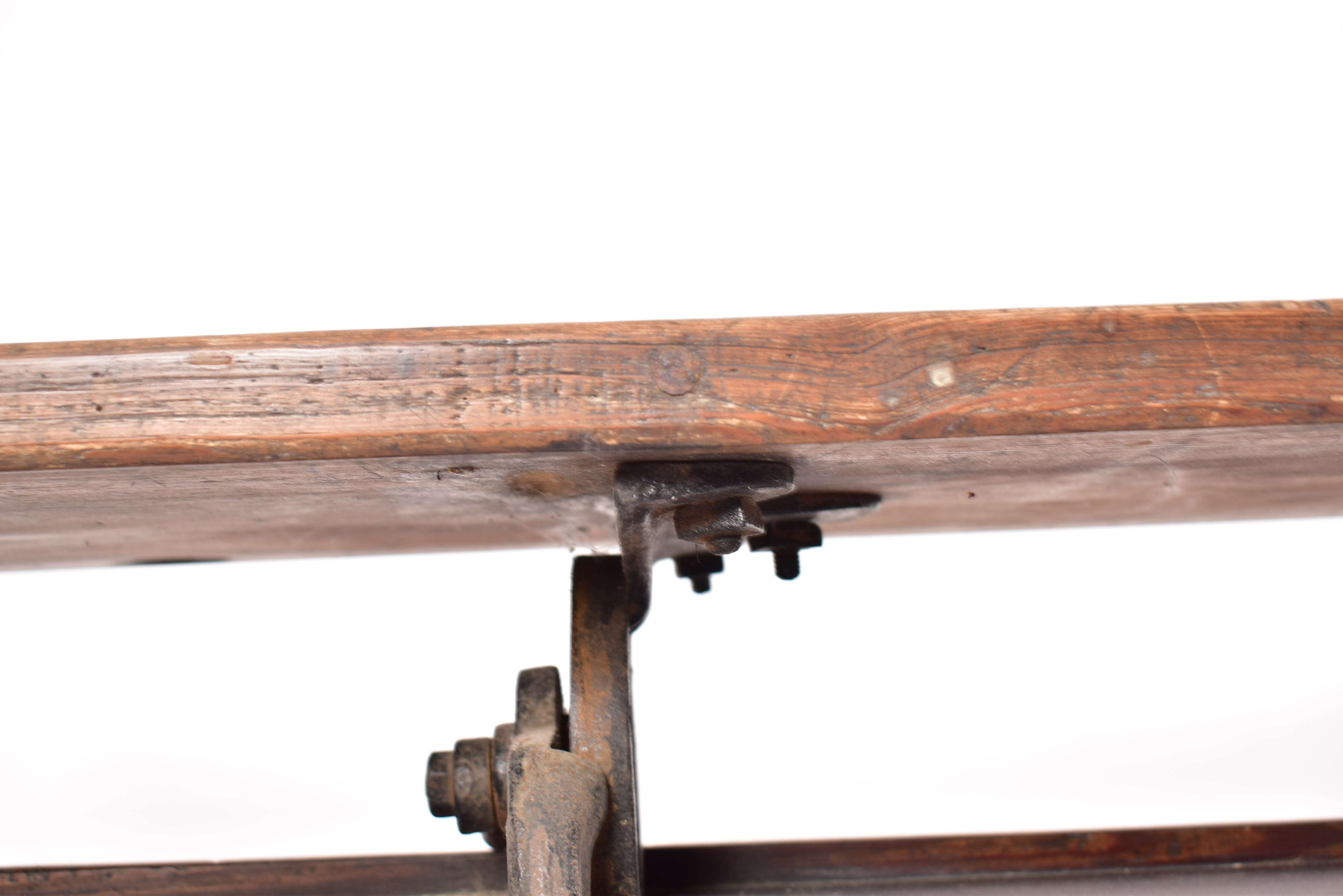 EARLY 20TH CENTURY PINE & CAST IRON SCHOOL BENCH DESK - Image 5 of 8