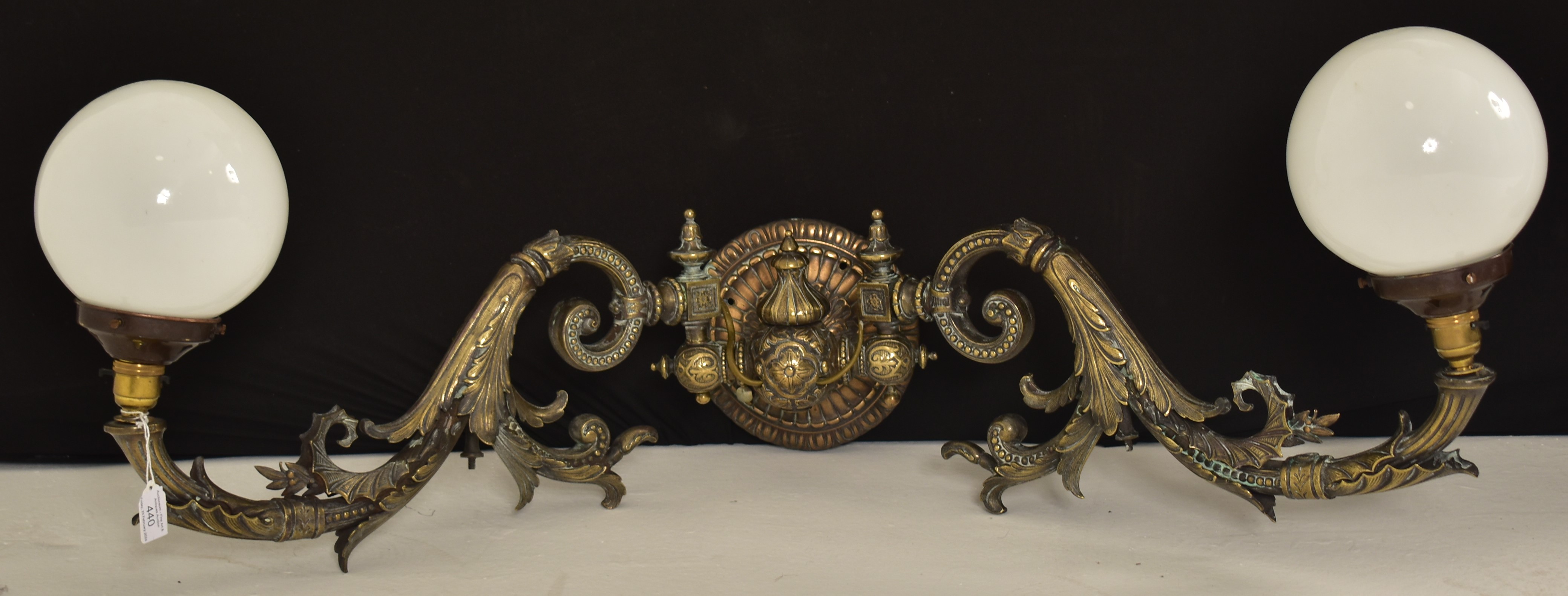FRENCH ART NOUVEAU CAST METAL TWIN ARM WALL SCONCE - Image 6 of 6