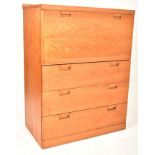 DANISH MID CENTURY TEAK FALL FRONT SECRETARY CHEST OF DRAWERS