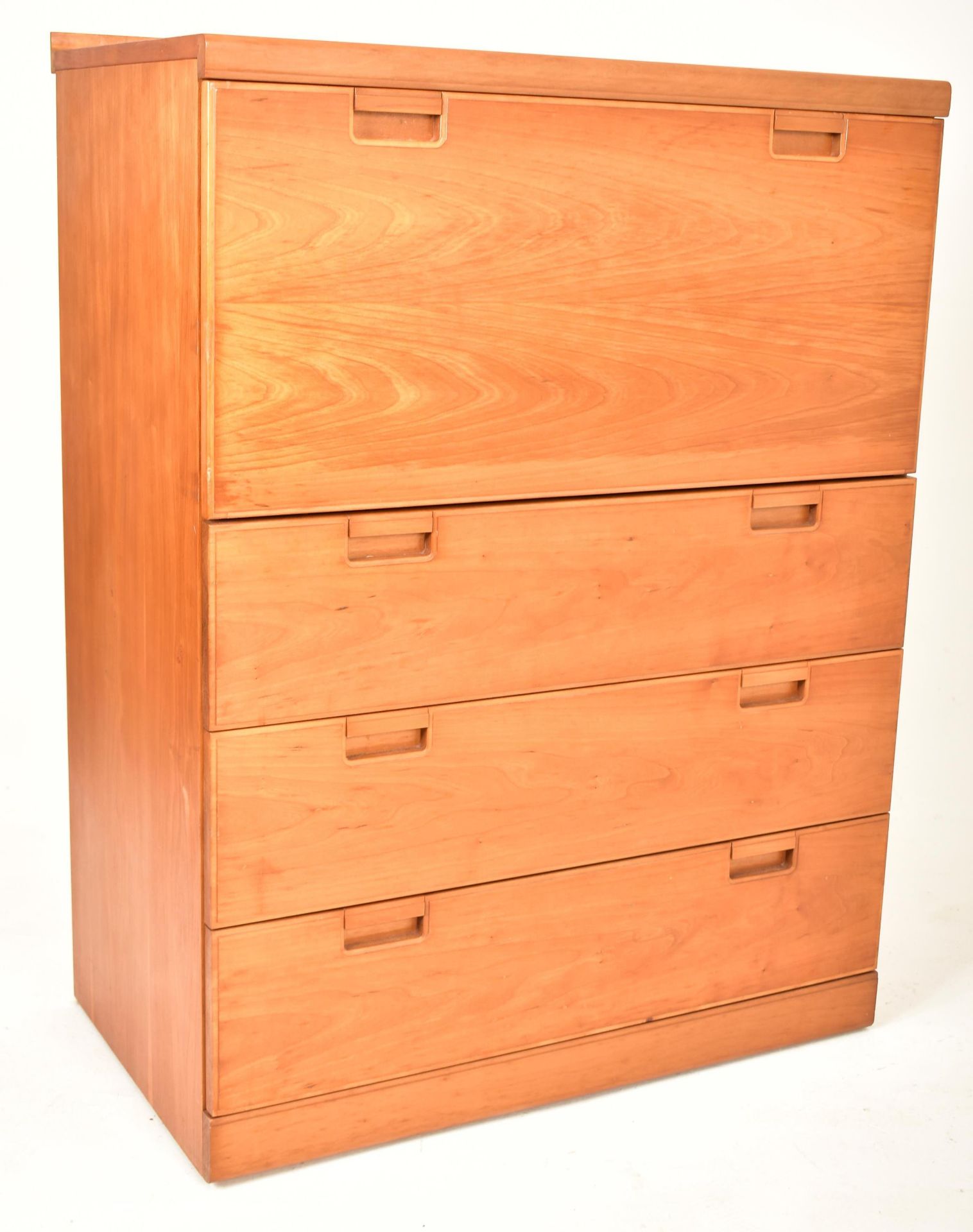 DANISH MID CENTURY TEAK FALL FRONT SECRETARY CHEST OF DRAWERS