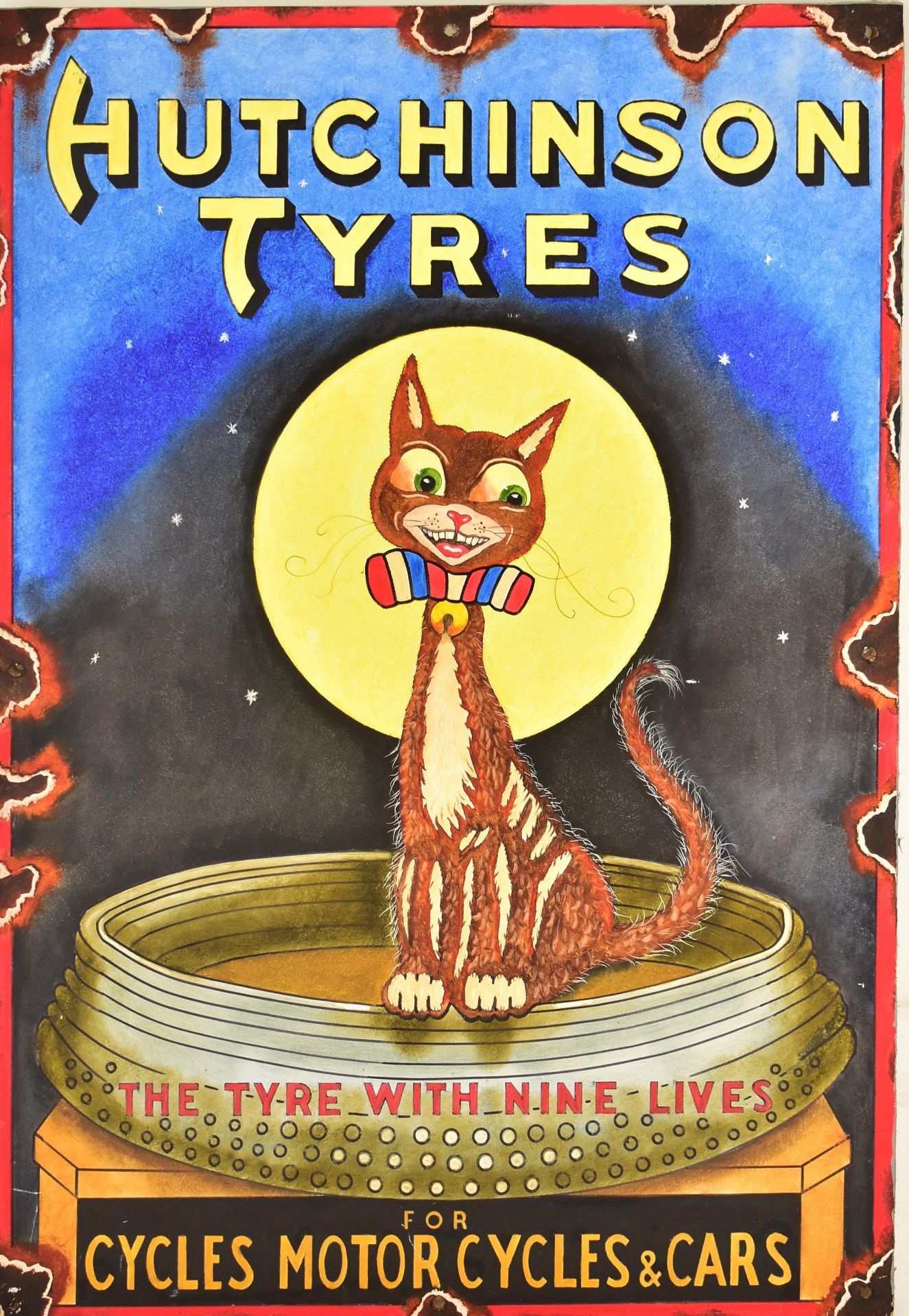 HUTCHINSON TYRES - OIL ON BOARD ARTIST IMPRESSION SIGN