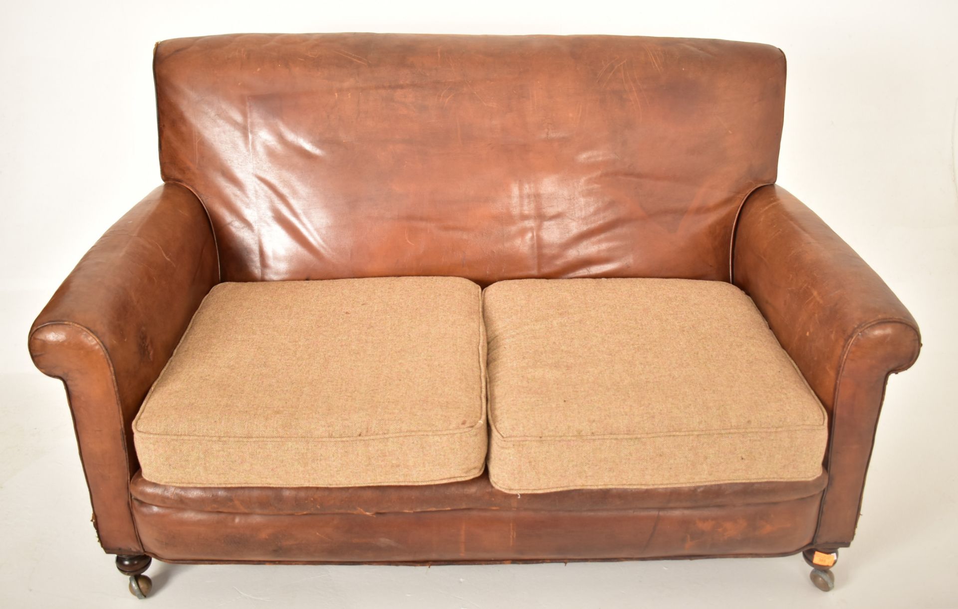 EARLY 20TH CENTURY LEATHER TWO SEATER SOFA & ARMCHAIR - Image 2 of 11