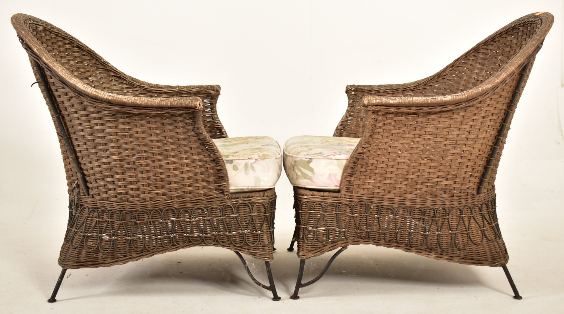 PAIR OF RETRO WIREWORK FRAMED & WICKER GARDEN ARMCHAIRS - Image 3 of 5