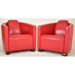 PAIR OF RETRO 20TH CENTURY AVIATION RED LEATHER ARMCHAIRS