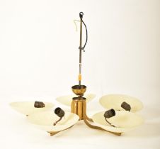 20TH CENTURY DESIGNER FIVE BRANCH BRASS CHANDELIER