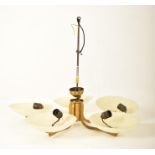 20TH CENTURY DESIGNER FIVE BRANCH BRASS CHANDELIER