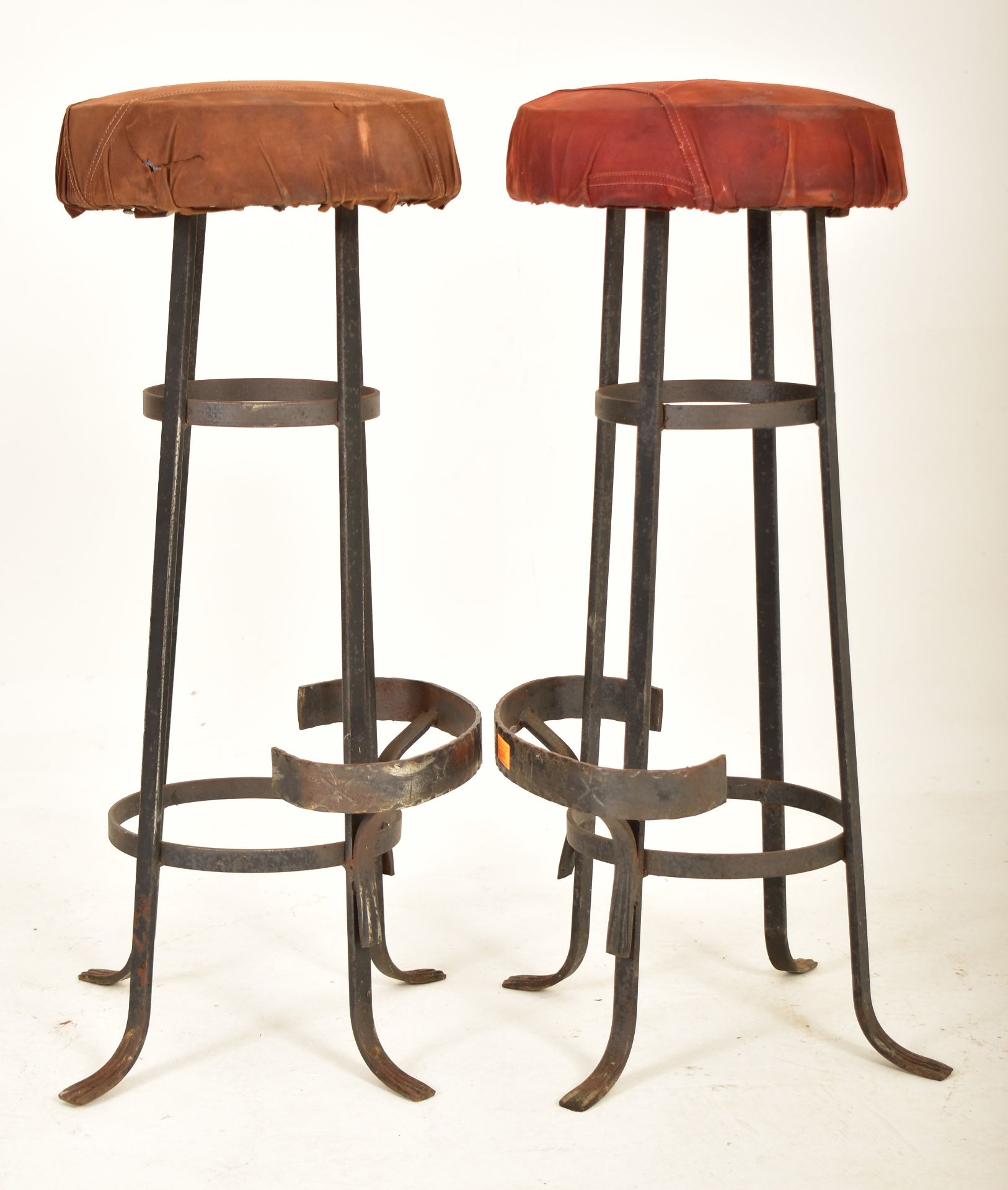 FOUR RETRO 20TH CENTURY SUEDE & WROUGHT IRON BAR STOOLS - Image 3 of 7