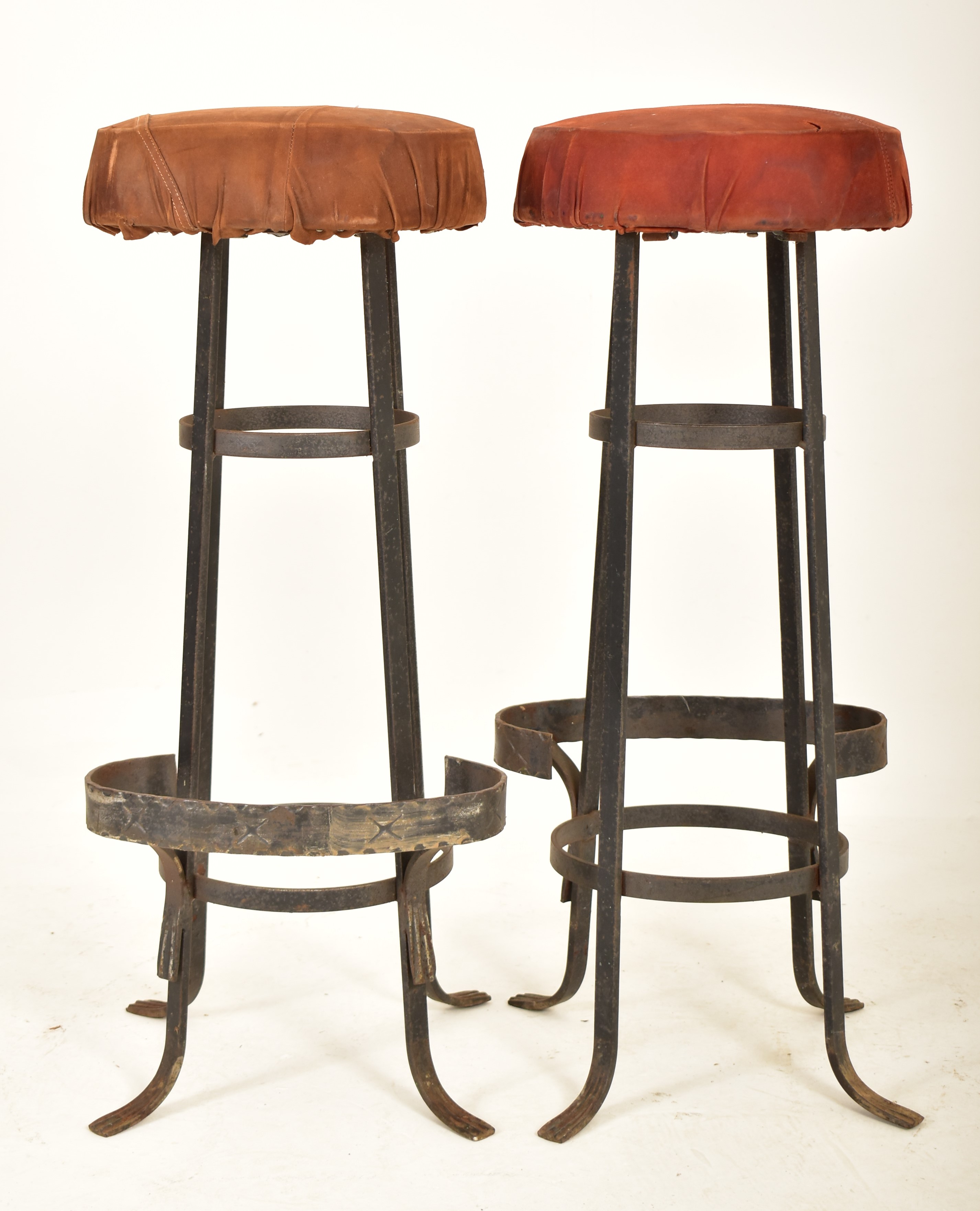 FOUR RETRO 20TH CENTURY SUEDE & WROUGHT IRON BAR STOOLS - Image 2 of 7