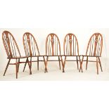 FIVE MID CENTURY ERCOL WINDSOR SWAN-BACK DINING CHAIRS