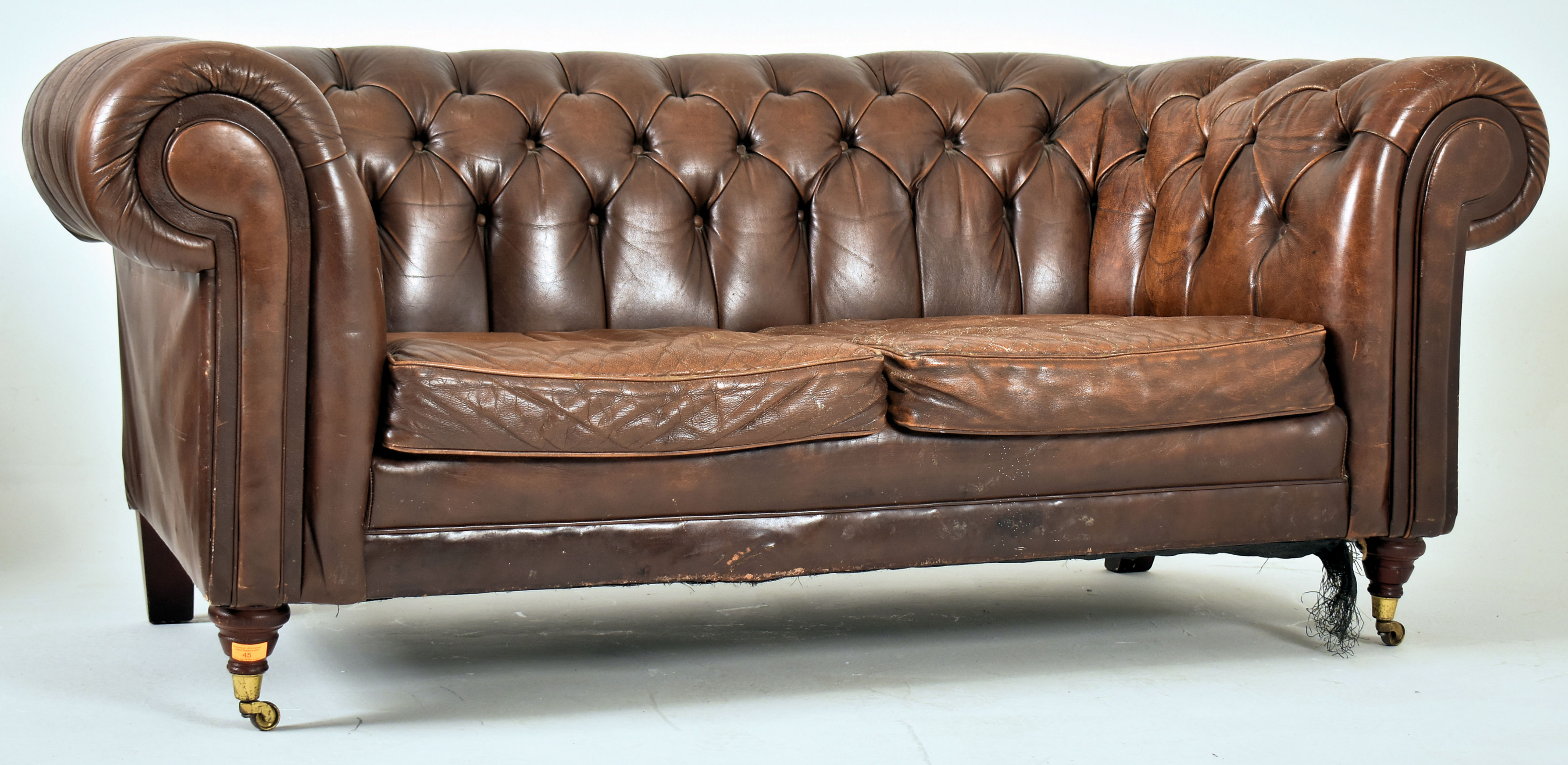 CONTEMPORARY BROWN LEATHER CHESTERFIELD SOFA