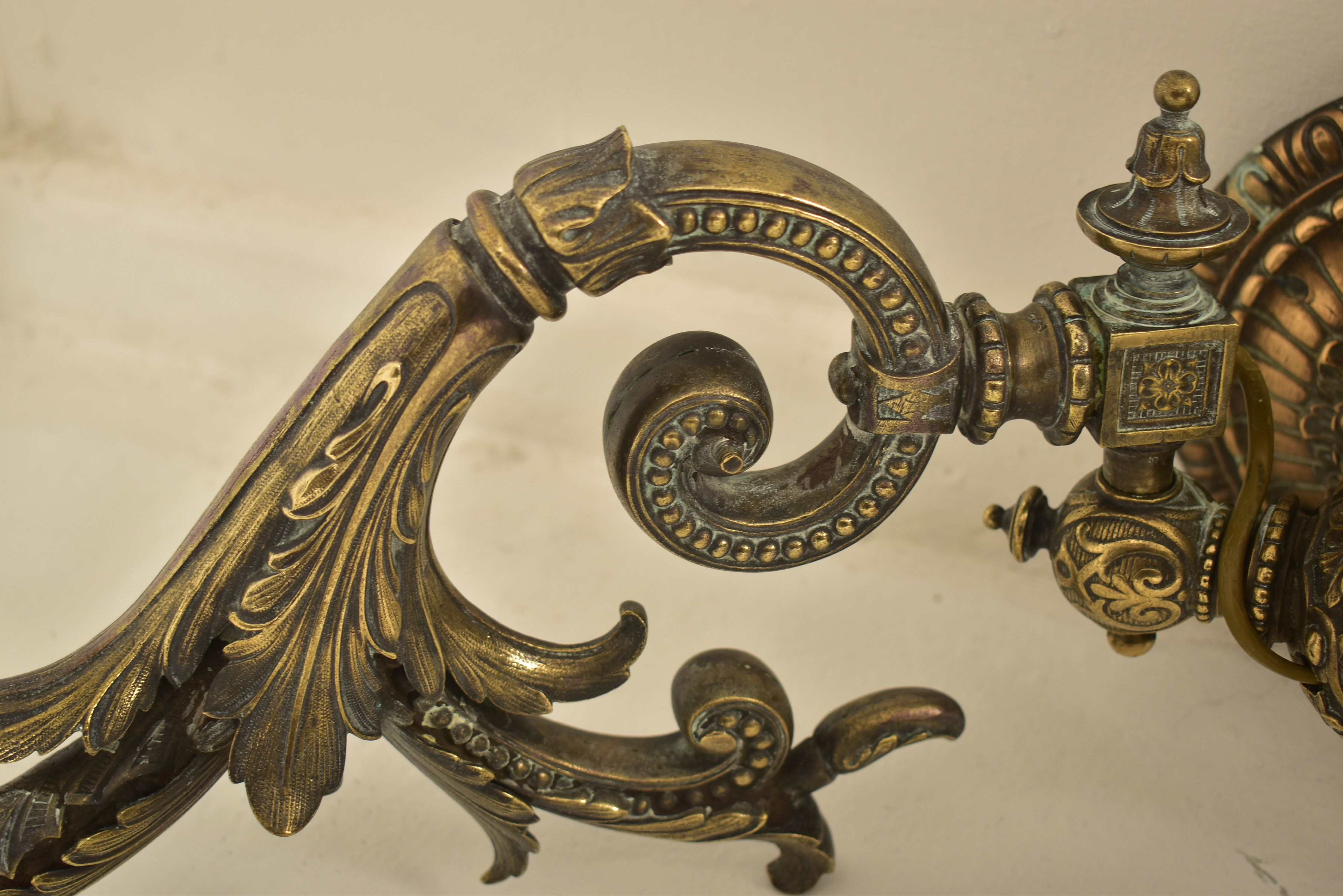 FRENCH ART NOUVEAU CAST METAL TWIN ARM WALL SCONCE - Image 2 of 6