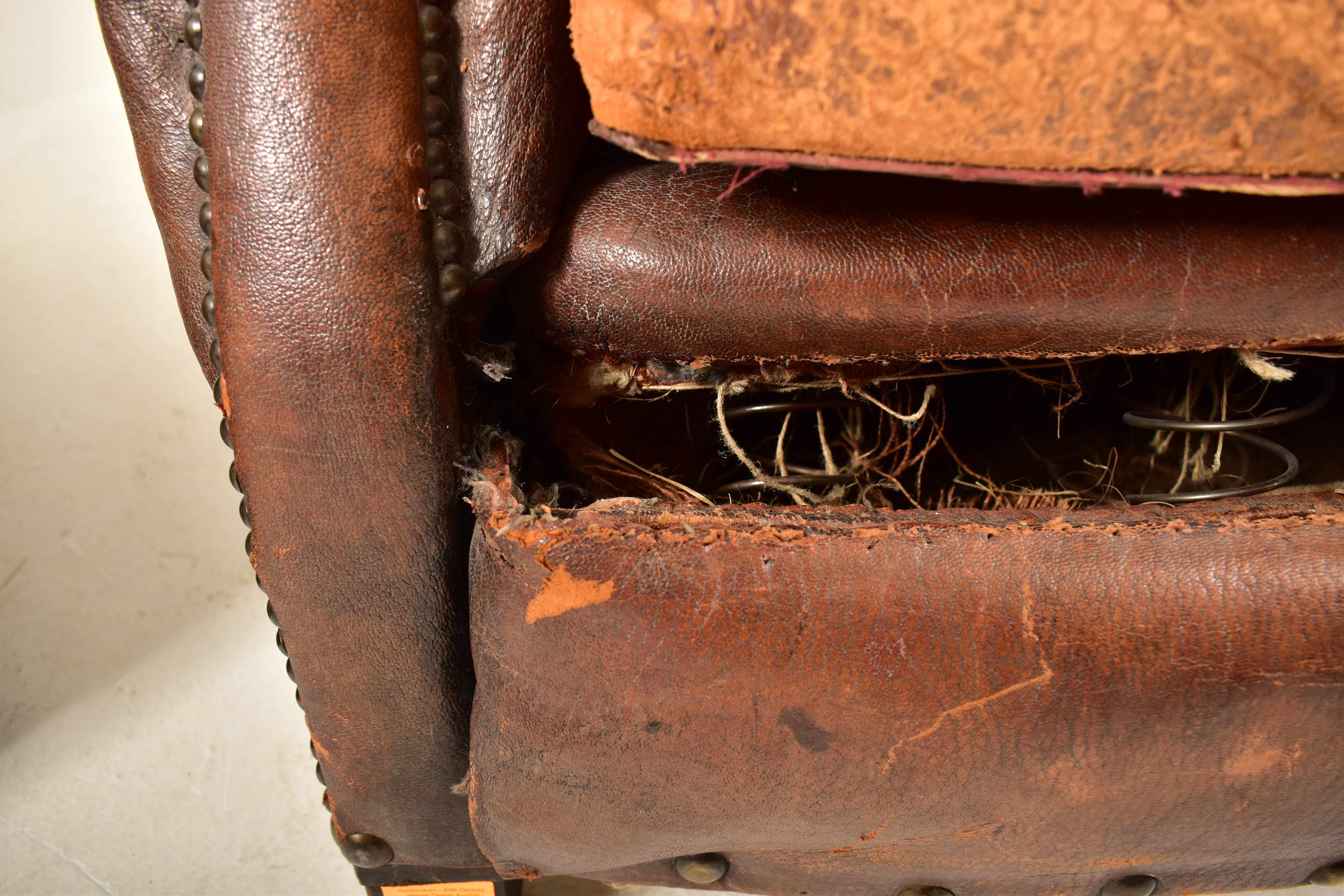 PAIR OF ART DECO LEATHER AND BRASS STUDDED CLUB ARMCHAIRS - Image 5 of 7