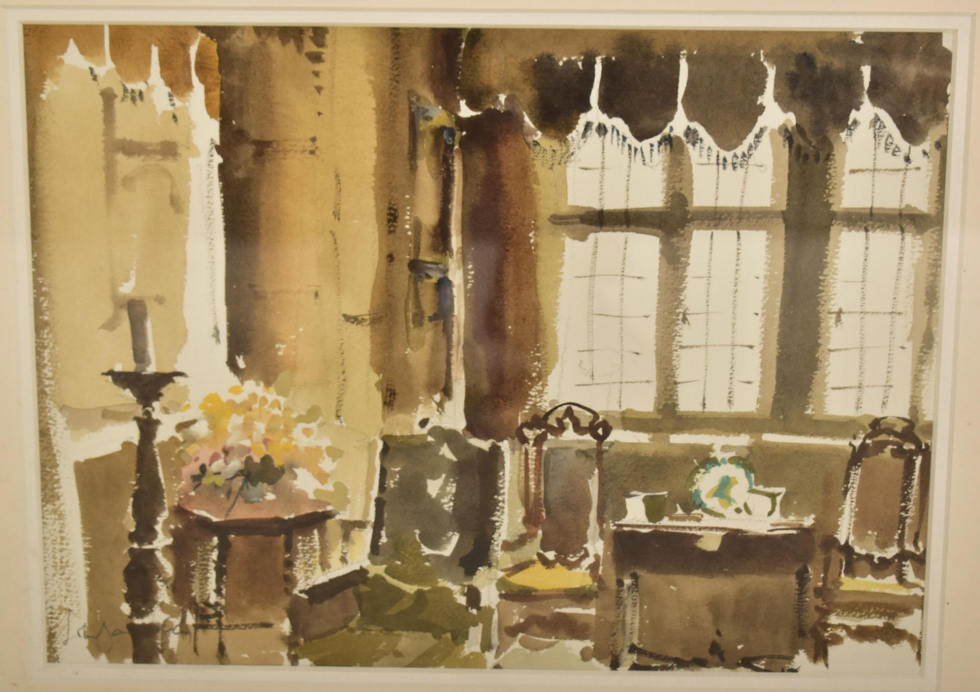 JOHN YARDLEY - 'THE BROWN PARLOUR' - WATERCOLOUR ON PAPER - Image 2 of 6