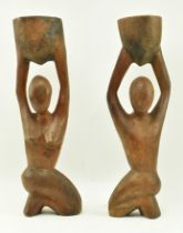 PAIR OF HAND CARVED WOOD DECORATIVE FIGURES STANDS