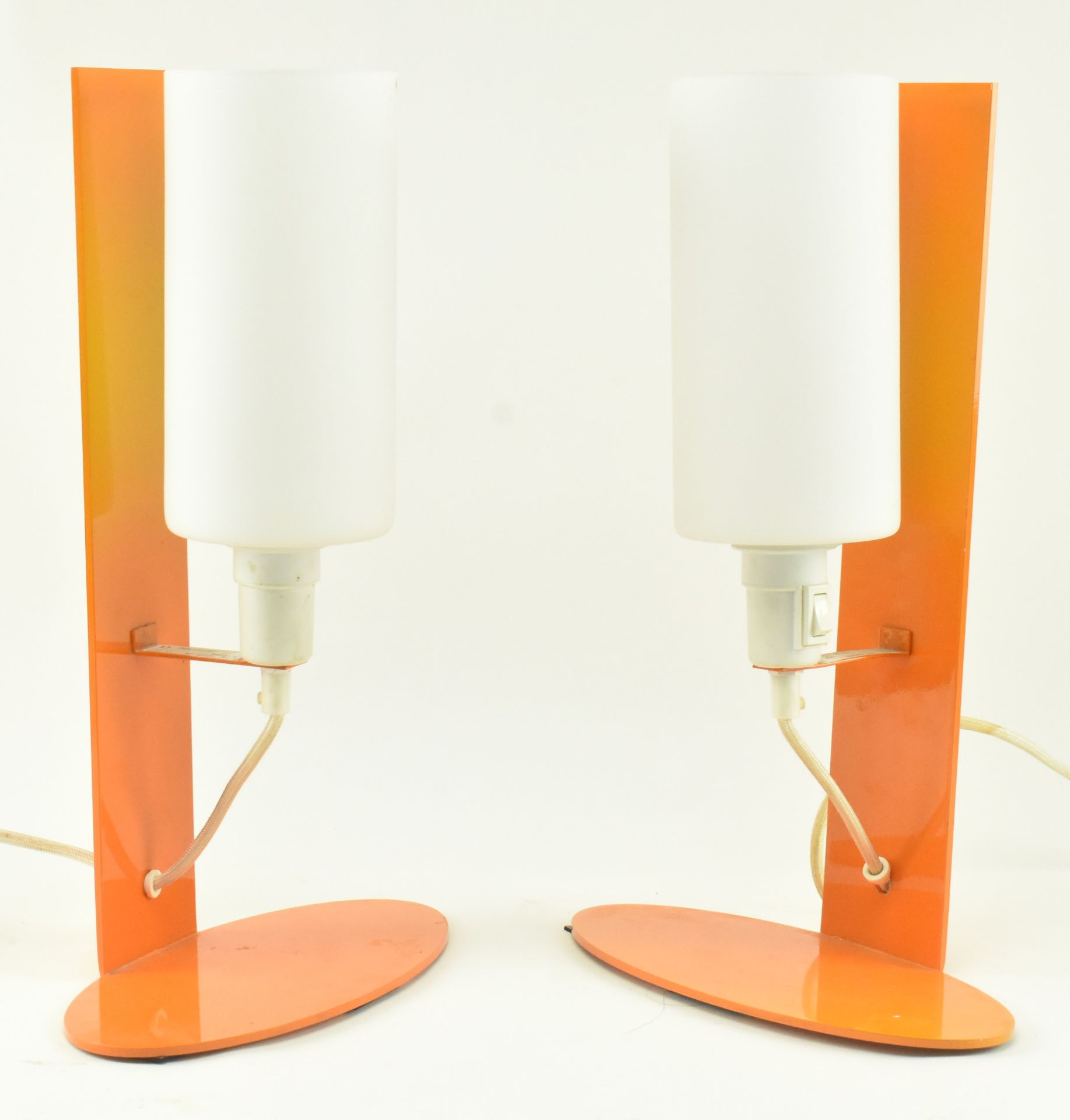 PAIR OF SCANDINAVIAN STYLE PAINTED METAL & OPALINE GLASS LAMPS - Image 2 of 6