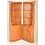 ERCOL - WINDSOR MODEL - PAIR OF ELM CORNER CABINETS