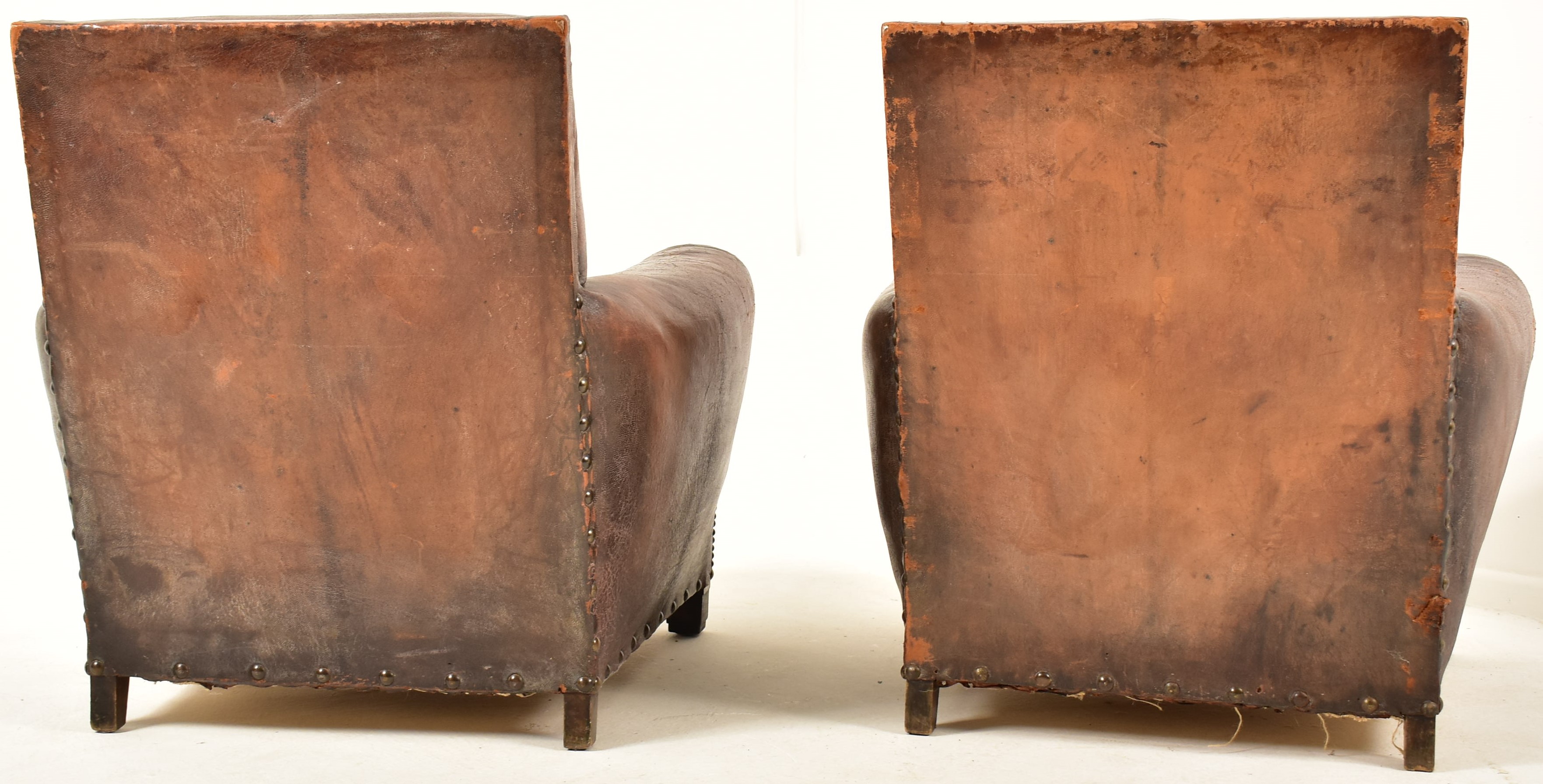 PAIR OF ART DECO LEATHER AND BRASS STUDDED CLUB ARMCHAIRS - Image 7 of 7
