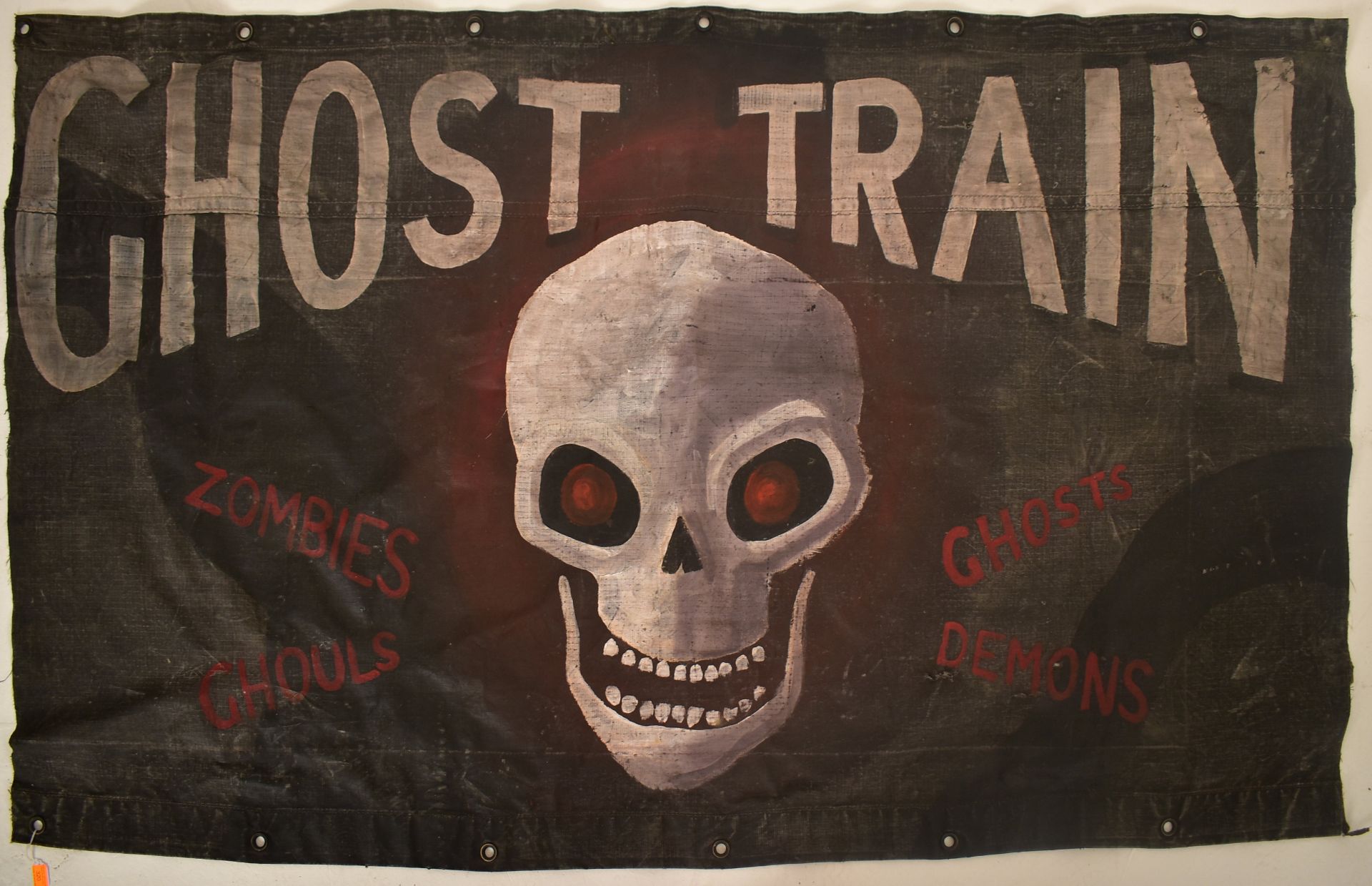 GHOST TRAIN - LARGE PAINTED ON LORRY CANVAS FAIRGROUND SIGN