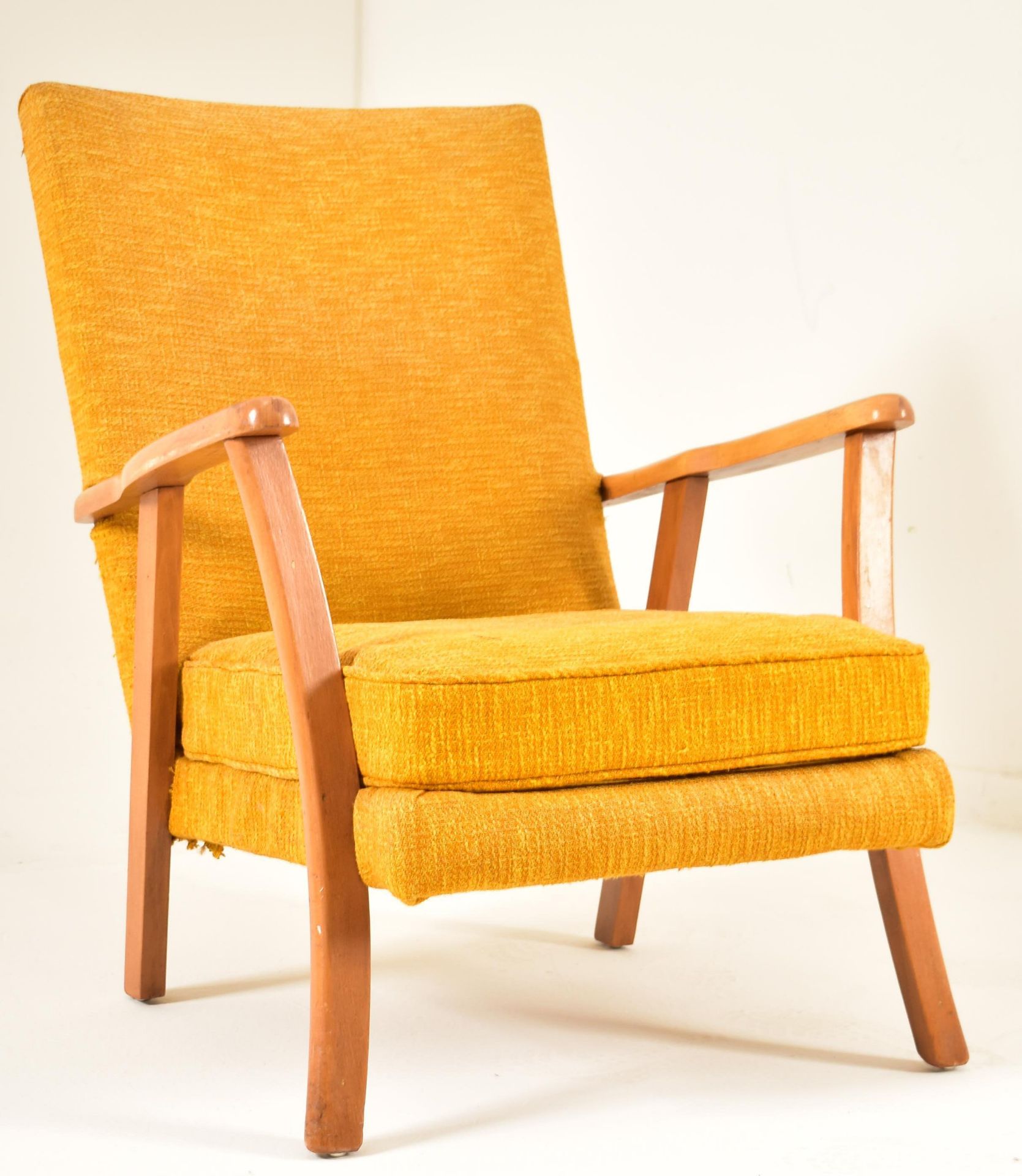 VINTAGE BEECH FRAMED EASY LOUNGE ARMCHAIR