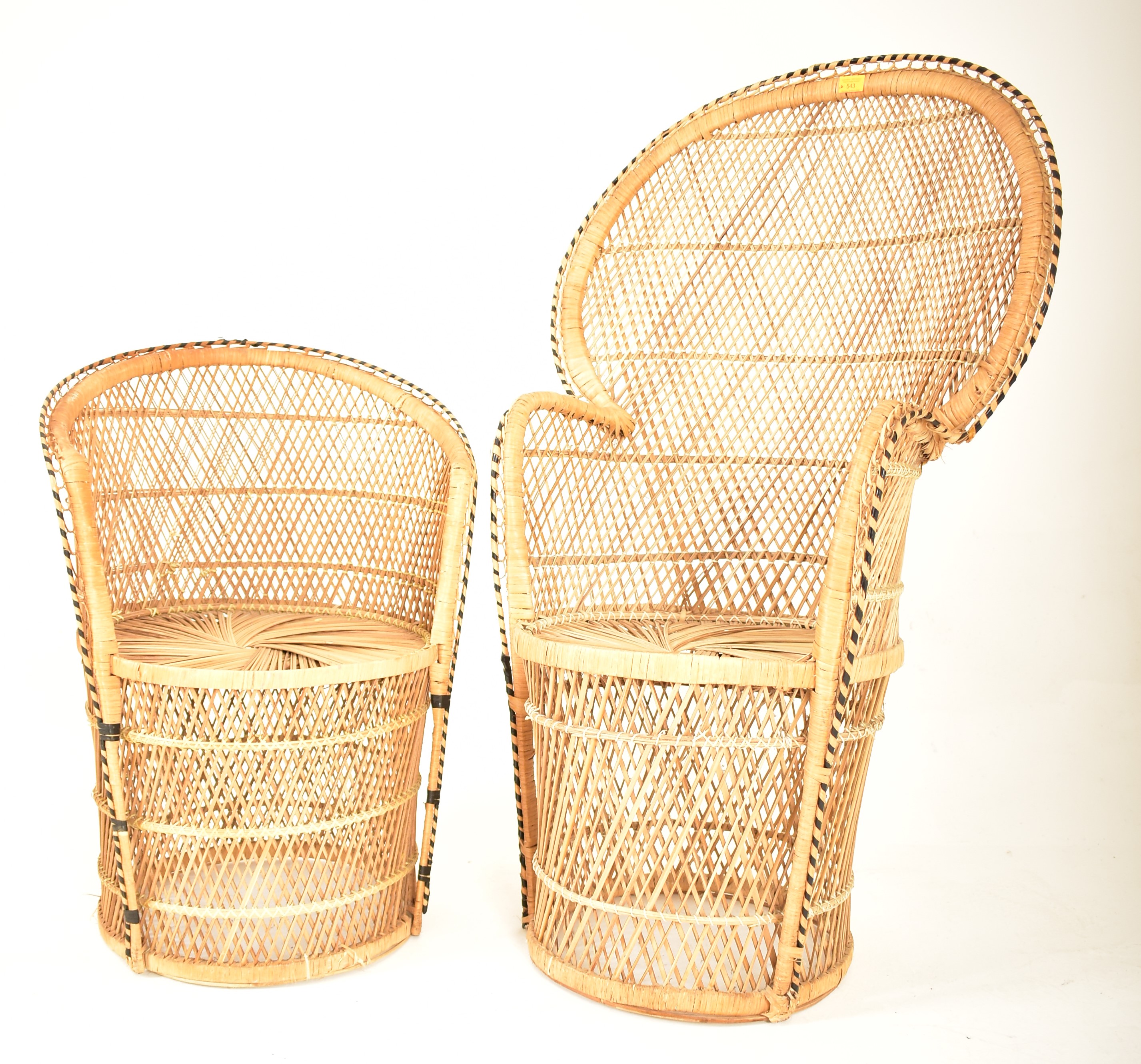 TWO RETRO 20TH CENTURY 1970S WICKER PEACOCK CHAIRS