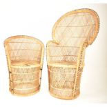 TWO RETRO 20TH CENTURY 1970S WICKER PEACOCK CHAIRS