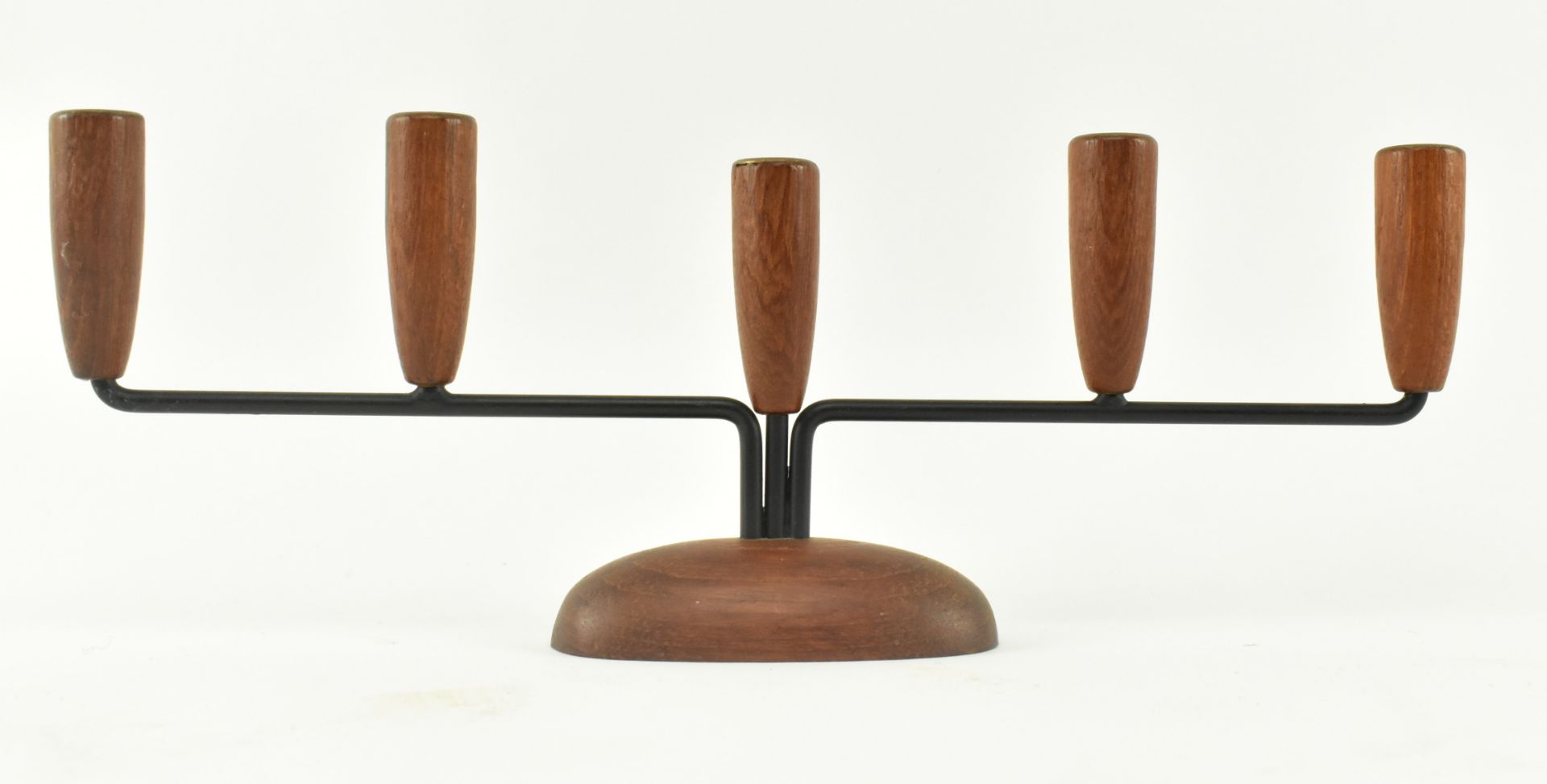 RETRO 20TH CENTURY DANISH 1960S WOOD & IRON CANDLESTICKS