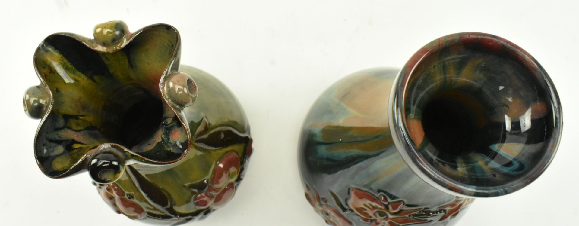 ELTONWARE POTTERY, CLEVEDON - FOUR GLAZED SHAPED VASES - Image 4 of 8