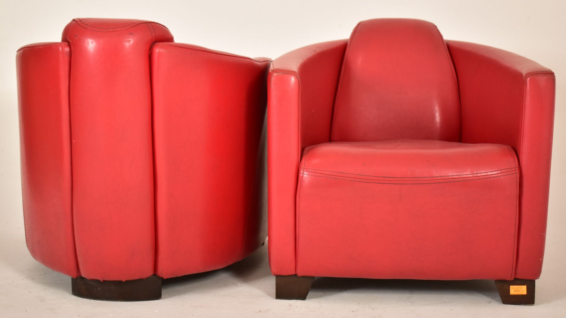 PAIR OF RETRO 20TH CENTURY AVIATION RED LEATHER ARMCHAIRS - Image 6 of 8