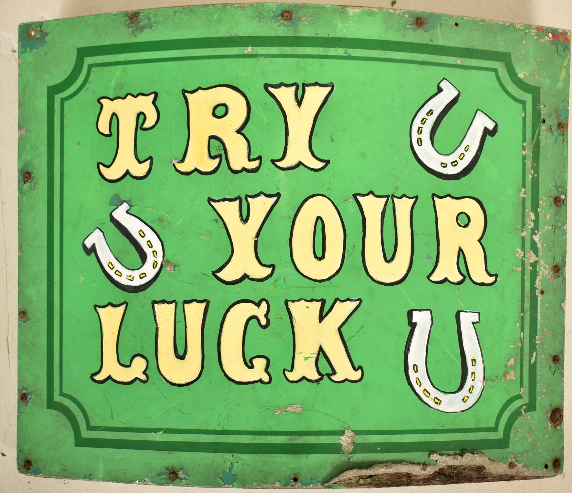 TRY YOUR LUCK - VINTAGE FAIRGROUND HAND PAINTED METAL SIGN