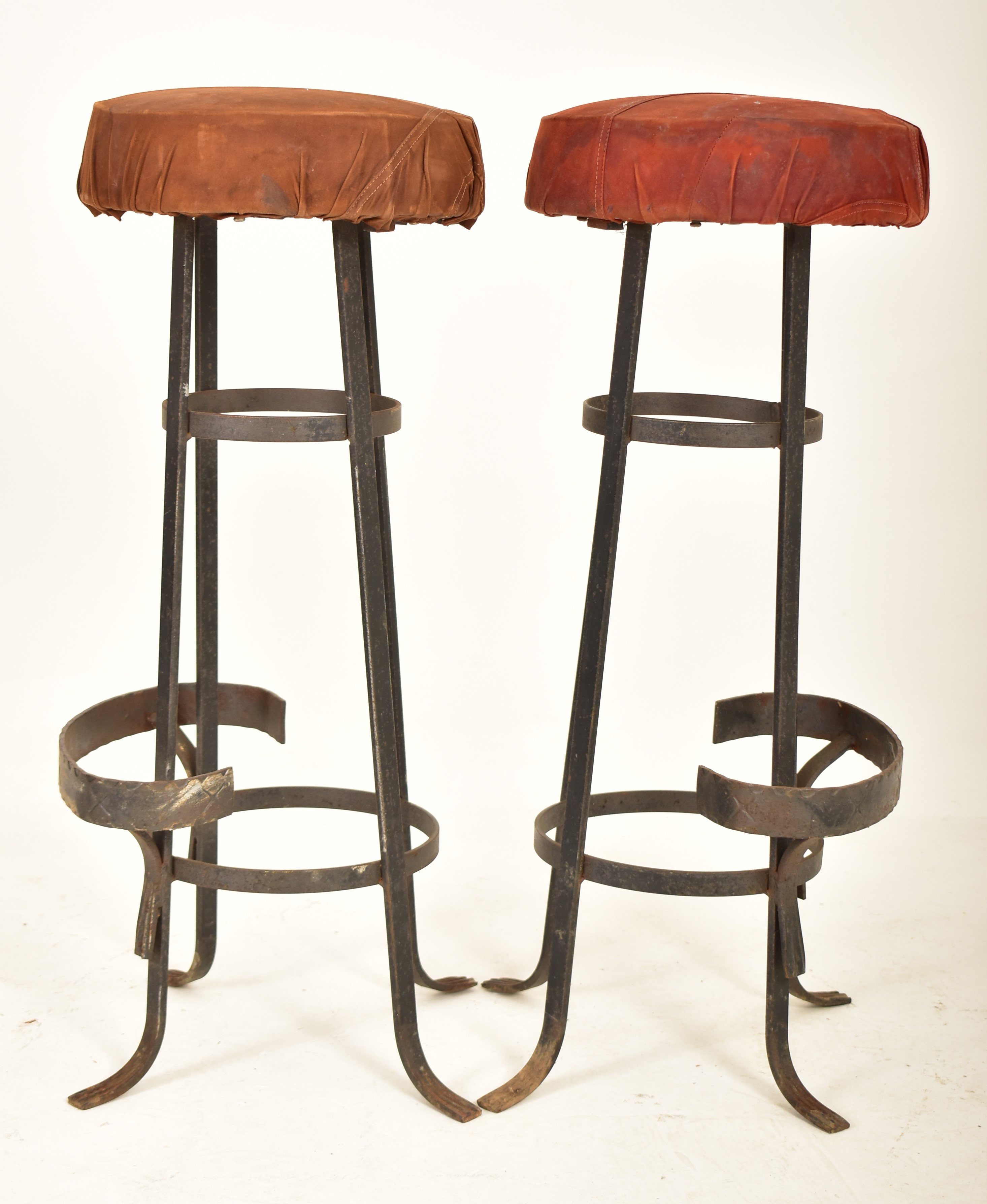 FOUR RETRO 20TH CENTURY SUEDE & WROUGHT IRON BAR STOOLS - Image 4 of 7