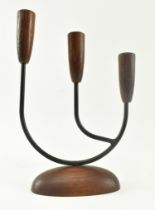 RETRO 20TH CENTURY DANISH 1960S WOOD & IRON CANDLESTICKS