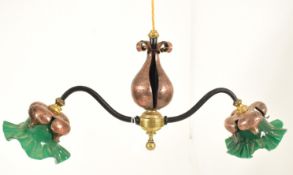 ARTS & CRAFTS CIRCA 1900 COPPER & WROUGHT IRON CEILING LIGHT