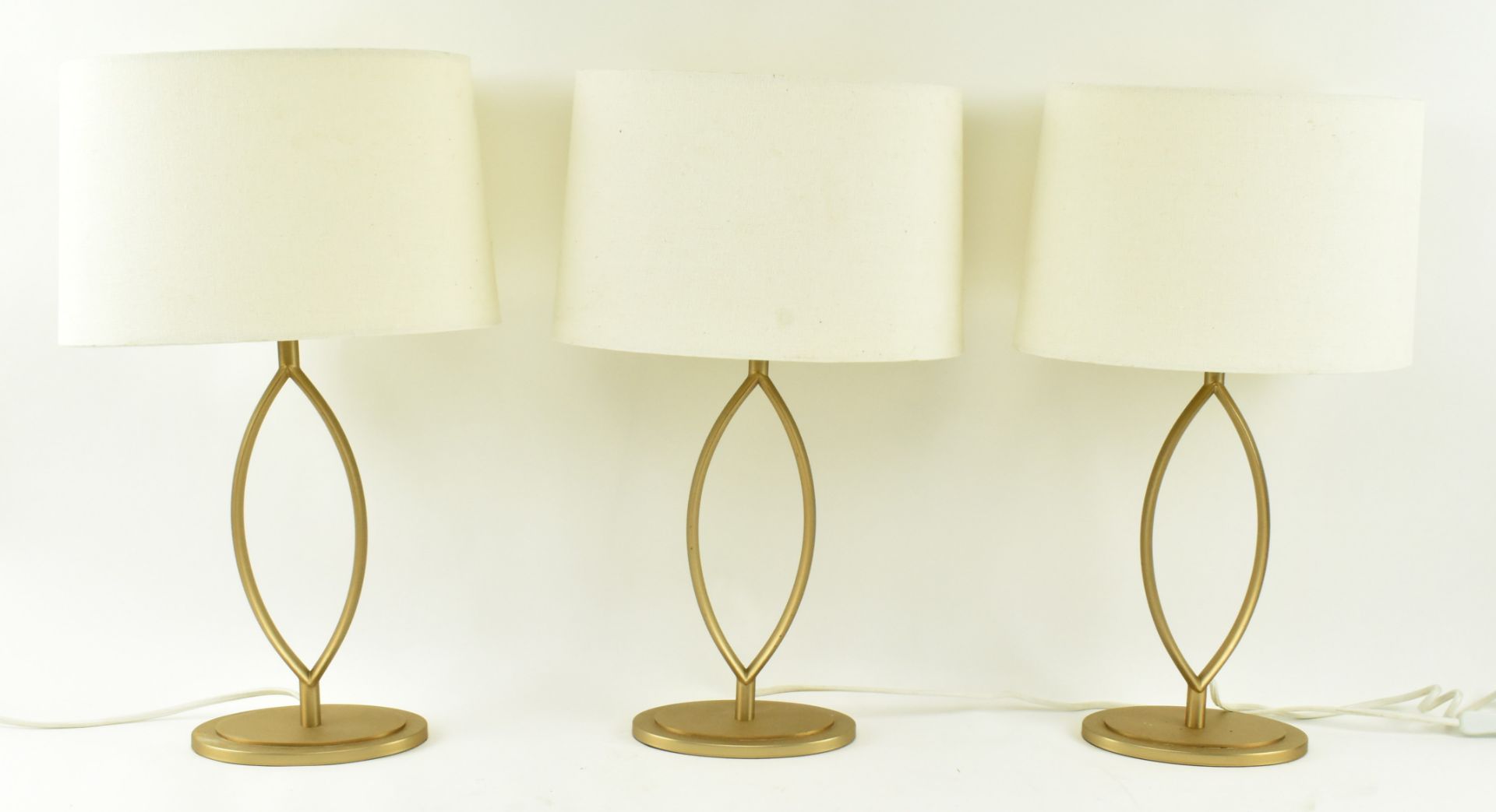 THREE HIGH END DESIGN CHROME GOLD METAL ABSTRACT DESK LAMPS