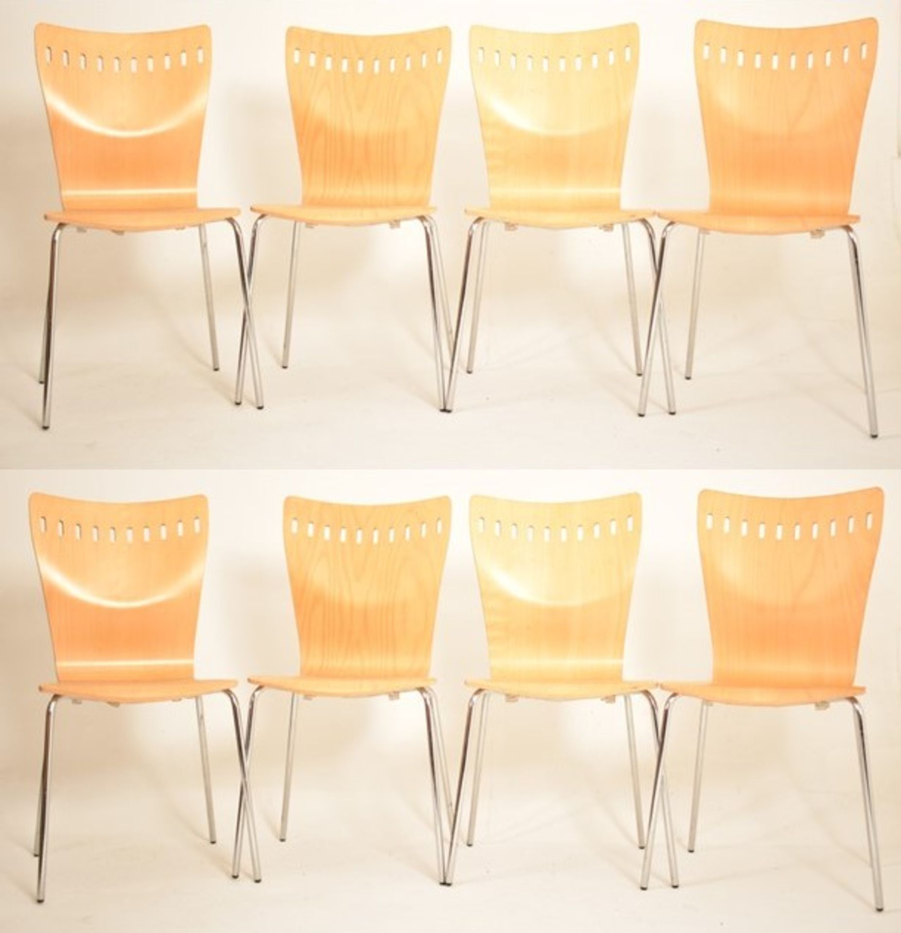 MATCHING SET OF EIGHT PLYWOOD STACKING DINING CHAIRS