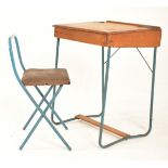 MID CENTURY OAK-PLY AND METAL CHILDREN'S SCHOOL DESK