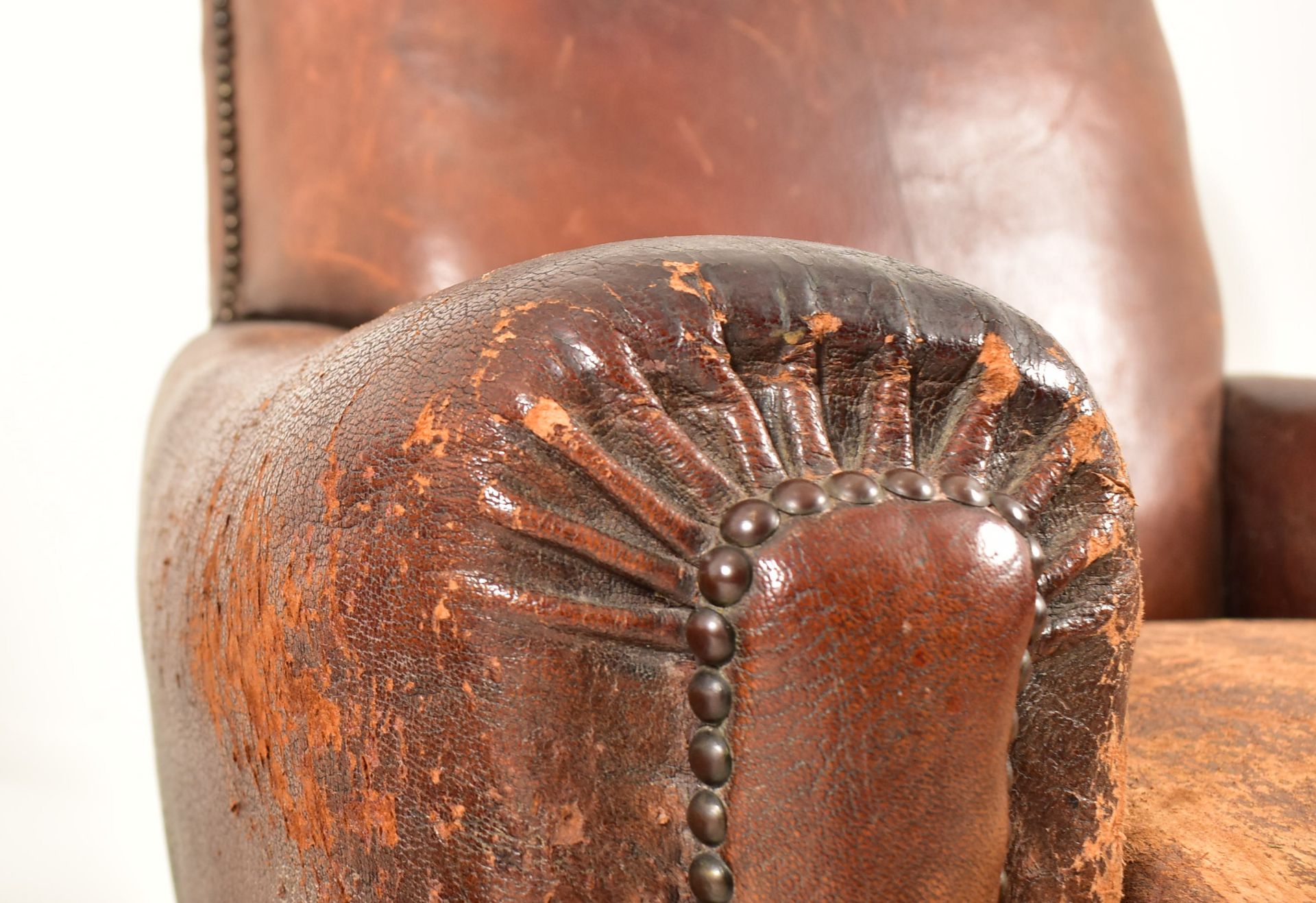 PAIR OF ART DECO LEATHER AND BRASS STUDDED CLUB ARMCHAIRS - Image 3 of 7