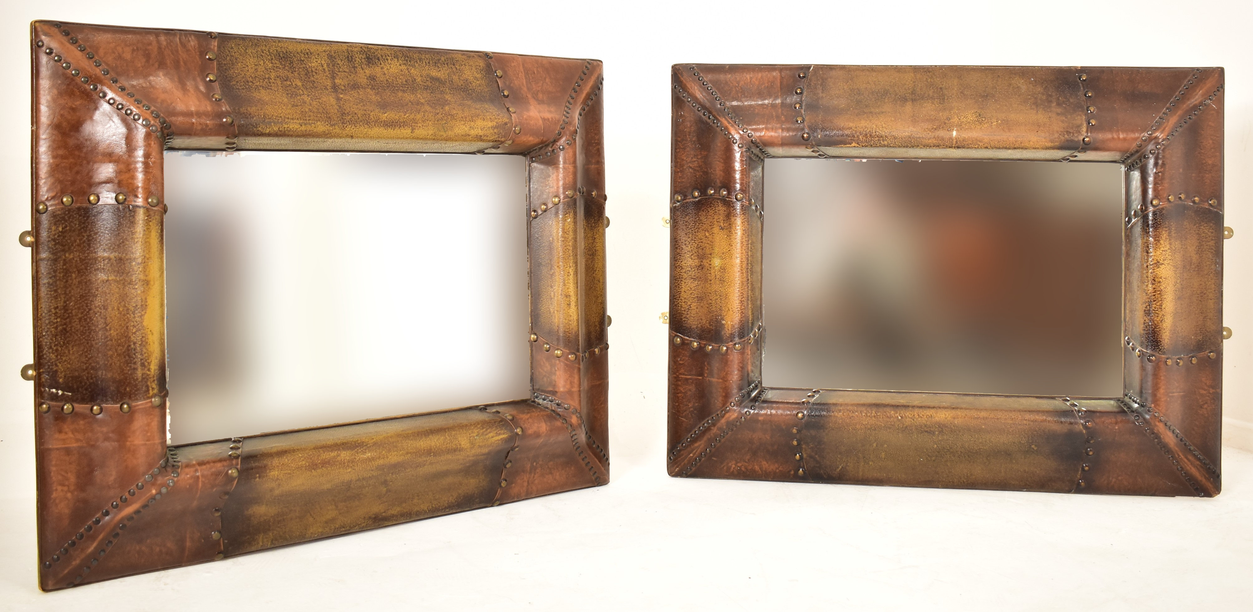 LARGE PAIR OF CONTEMPORARY DESIGNER LEATHER MIRRORS - Image 2 of 9