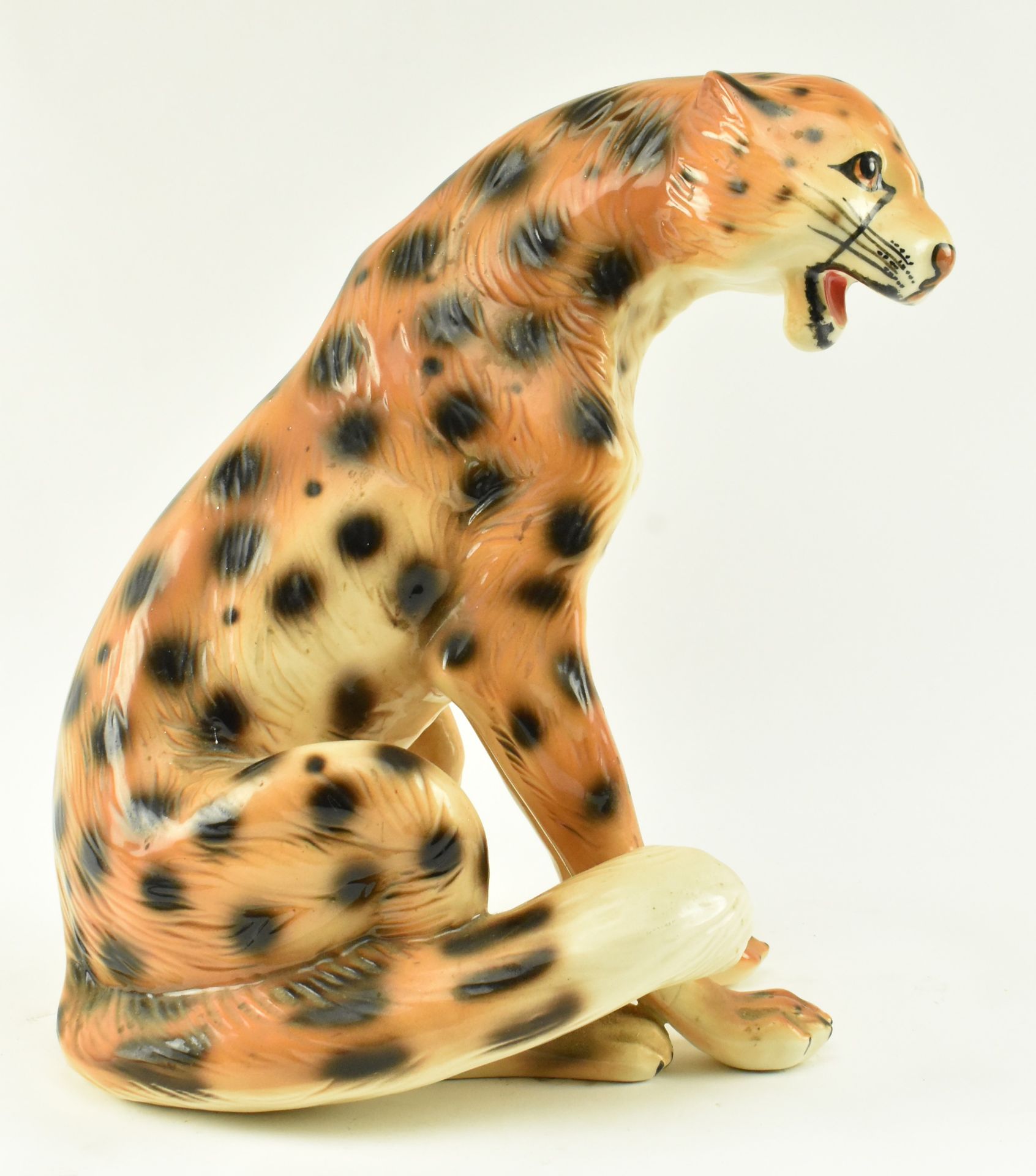 20TH CENTURY ITALIAN MAJOLICA CERAMIC LEOPARD FIGURE - Image 2 of 6