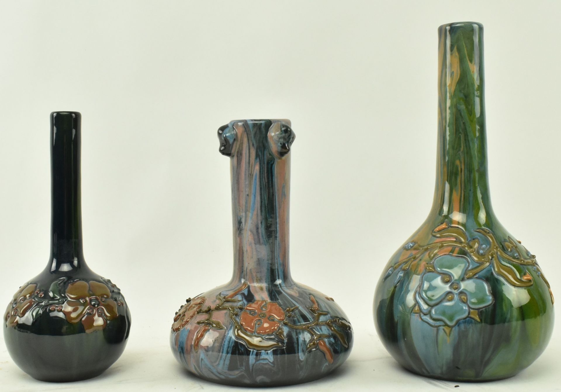 ELTONWARE POTTERY, CLEVEDON - THREE SQUAT FORM VASES