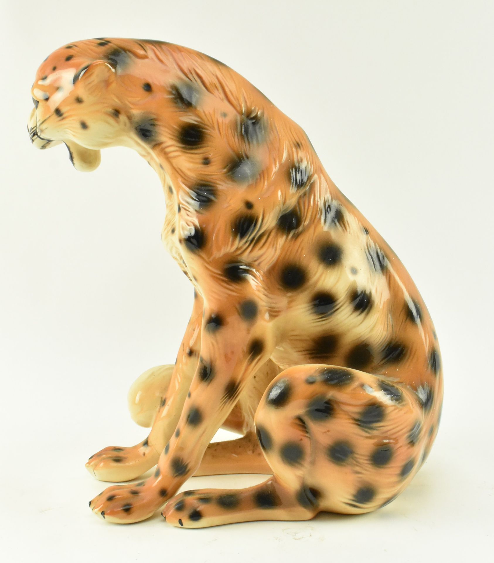 20TH CENTURY ITALIAN MAJOLICA CERAMIC LEOPARD FIGURE - Image 4 of 6