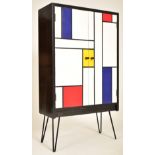 BESPOKE MID CENTURY PAINTED TEAK CUPBOARD ON PIN LEGS