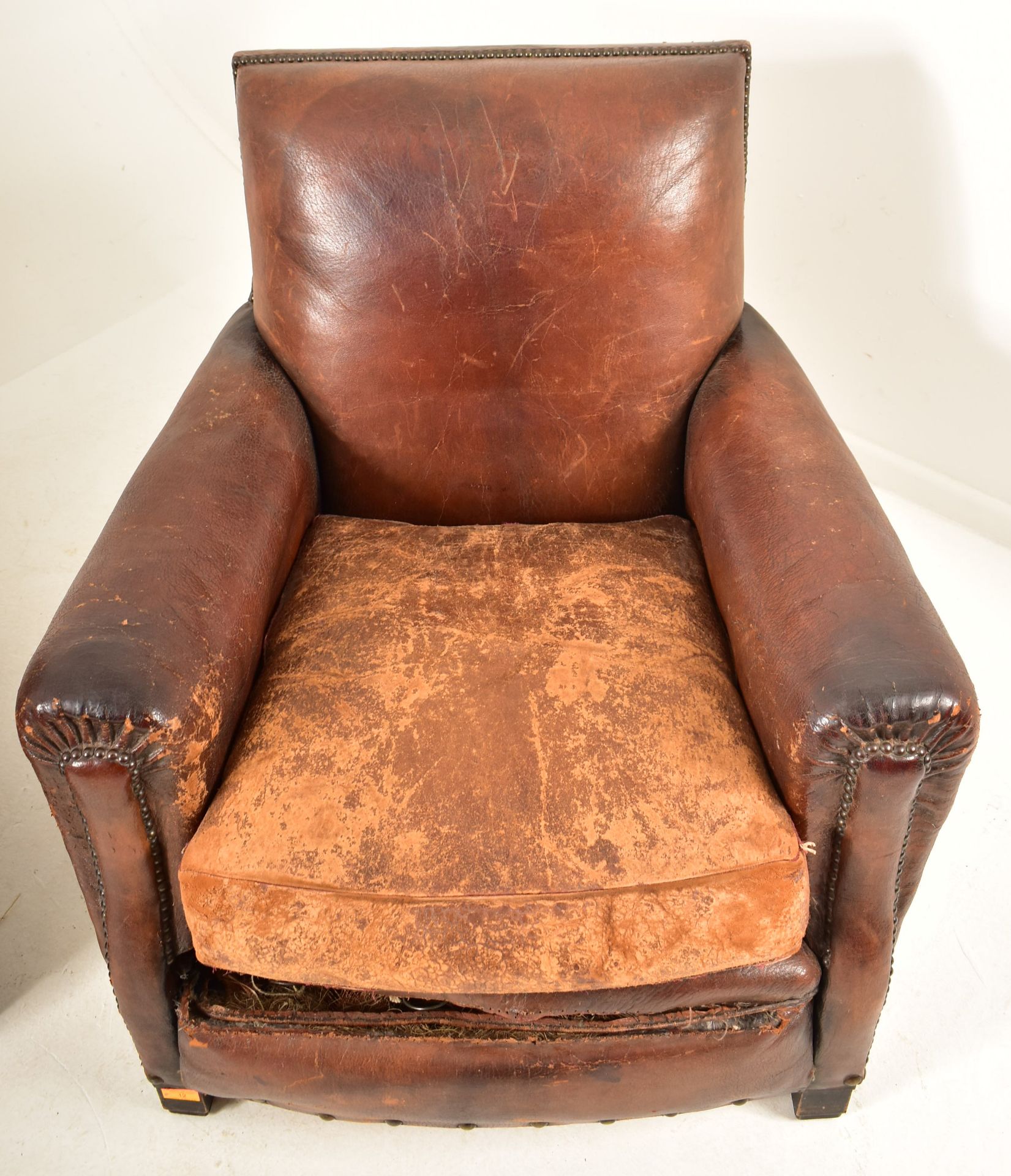PAIR OF ART DECO LEATHER AND BRASS STUDDED CLUB ARMCHAIRS - Image 2 of 7