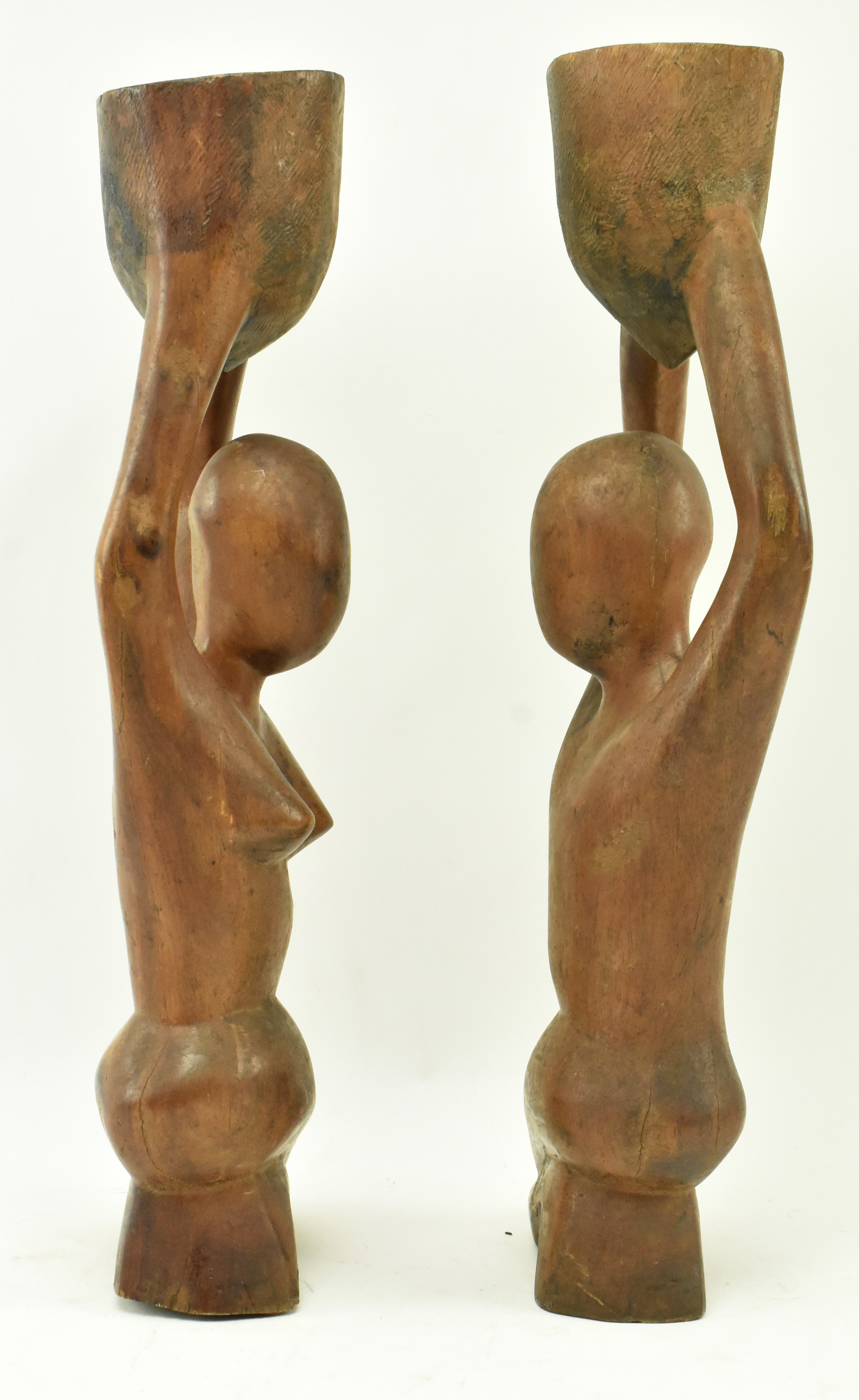 PAIR OF HAND CARVED WOOD DECORATIVE FIGURES STANDS - Image 2 of 6